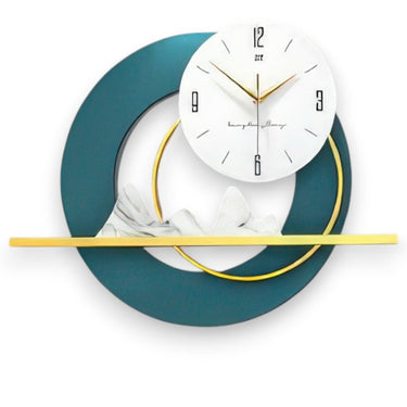 Minimalist Mountainscape Teal & Gold Timepiece (23.6 x 17.7 Inches)